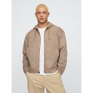 Gap Men’s Relaxed Denim Hoodie Utility Jacket in New Taupe